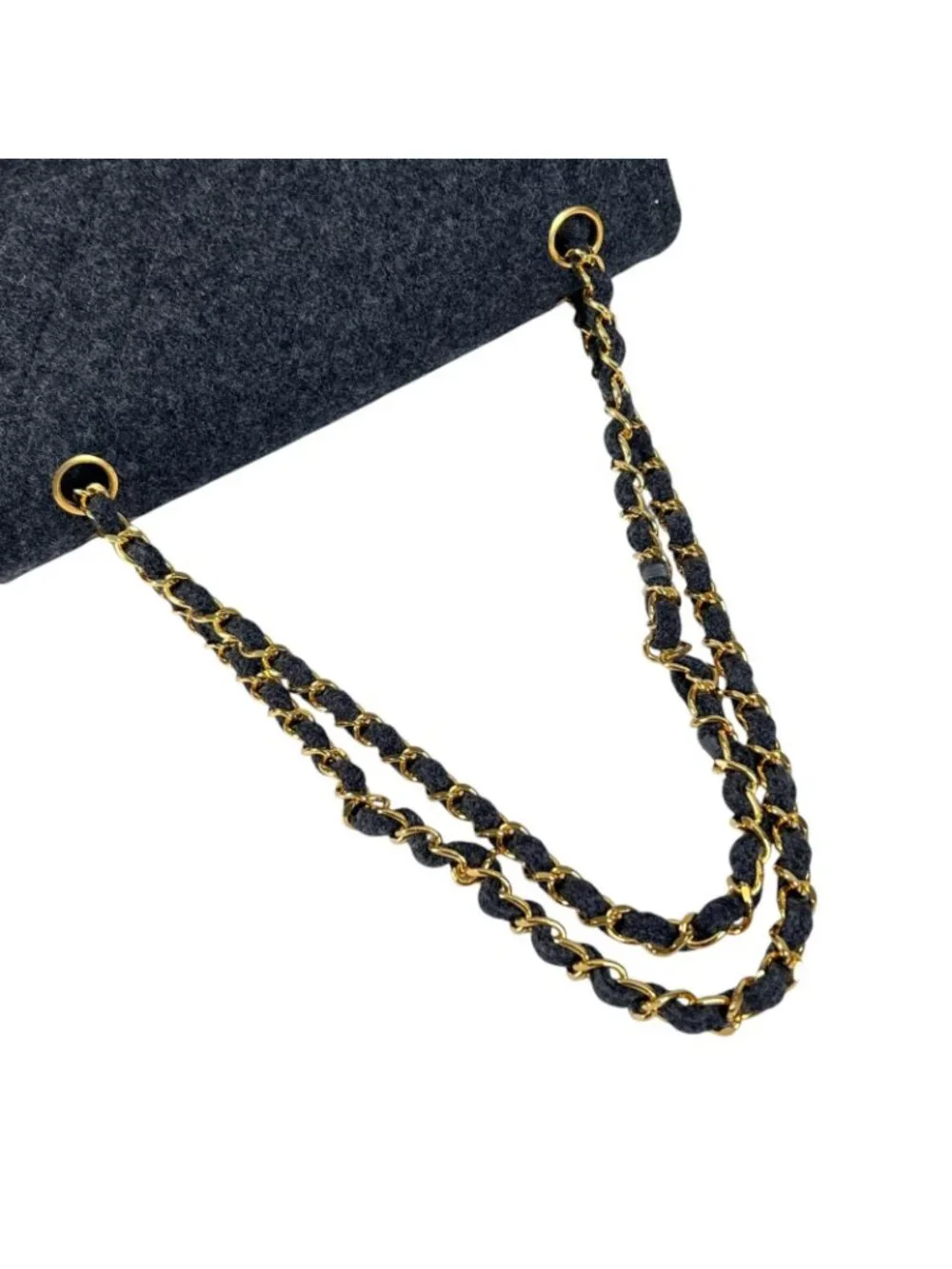 Chanel Quilted Shoulder Bag Wool Gray Double Flap Chain CC Logo